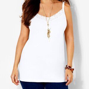 Catherines White Suprema Cotton Stretch Camisole /w Lace- NWT- Size 4X